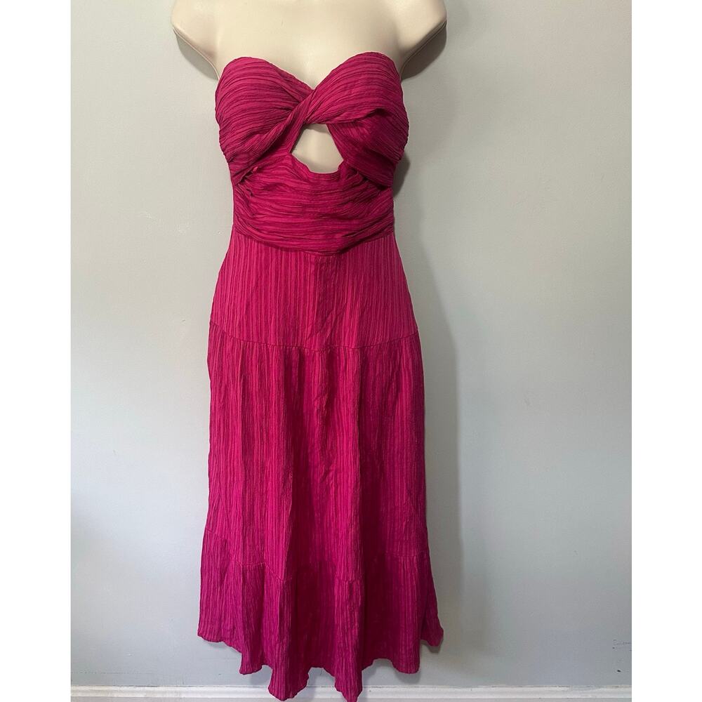 THML Dress Womens Medium Pink Maxi Strapless Cut Out Textured Summer Party